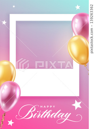 realistic happy birthday invitation card with picture frame realistic happy birthday invitation card with picture frame 139263362