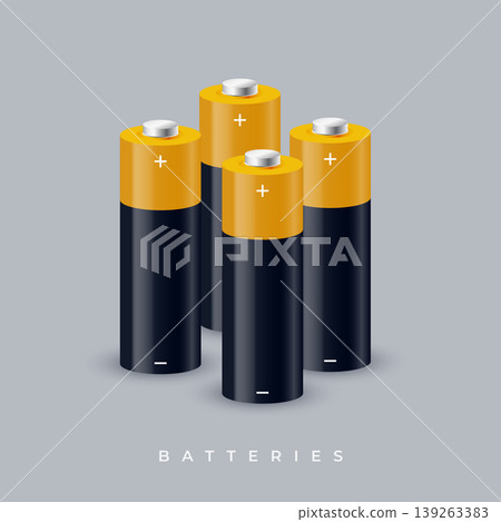 set of realistic lithium or alkaline electric batteries set of realistic lithium or alkaline electric batteries 139263383