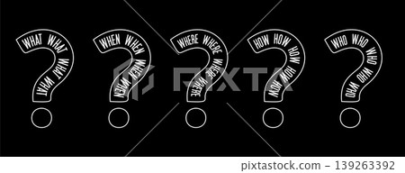 set of what when where how who quiz question mark symbol 139263392