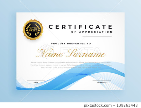 wavy style blue white diploma certificate template wavy style blue white diploma certificate template 139263448