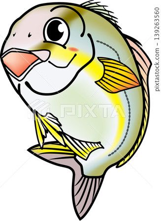 可愛的魚插圖：“琥珀魚”（日本琥珀魚），向量格式，白色背景。 139263560
