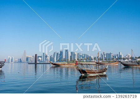 Doha, Dhow boats and West Bay scenery Doha, Dhow boats and West Bay scenery 139263719