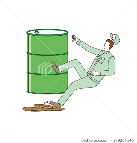 A male worker slips on oil and falls. A male worker slips on oil and falls. 139264146