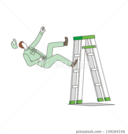 Male worker falling from stepladder Male worker falling from stepladder 139264148