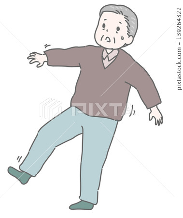 An elderly man loses his balance and stumbles indoors. An elderly man loses his balance and stumbles indoors. 139264322