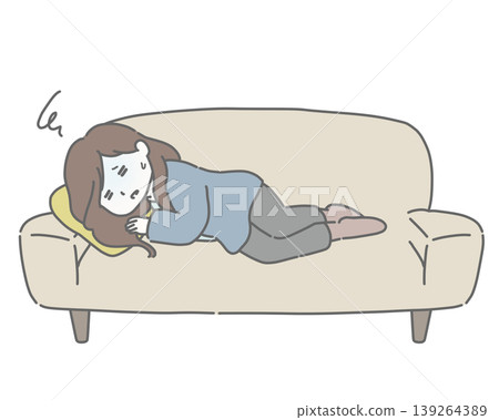 Unwell woman lying on the sofa 139264389