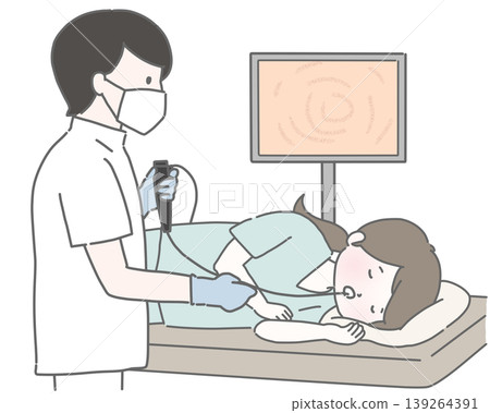 The doctor inserted an endoscope into the woman's stomach. The doctor inserted an endoscope into the woman's stomach. 139264391