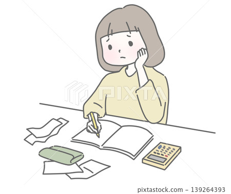 和家庭帳簿一起煩惱的家庭主婦 139264393
