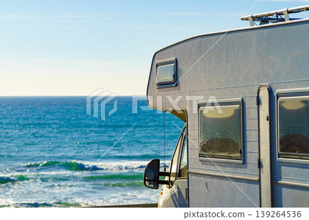 Caravan camping on sea shore, Spain 139264536