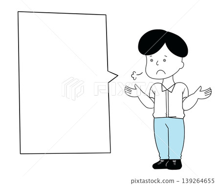 A man who is at his wit's end and in distress, with a speech bubble (light blue) A man who is at his wit's end and in distress, with a speech bubble (light blue) 139264655