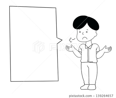 A man who is at a loss and in distress, with a speech bubble (black and white) A man who is at a loss and in distress, with a speech bubble (black and white) 139264657