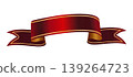 Ribbon in red gold colors. Red ribbon. Red banner, ribbon with golden frame. Perfect decorative element for title, luxury branding, certificate, invitation, announcement, festive design element. Vecto 139264723