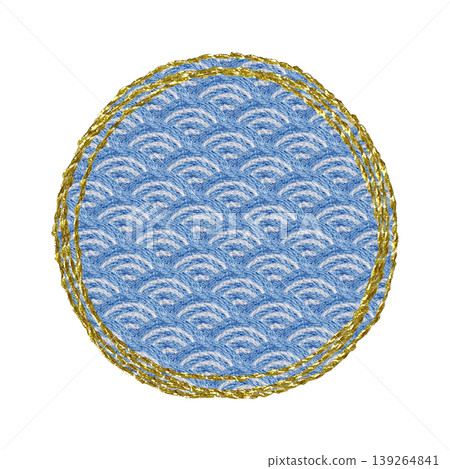 [Japanese-style Seigaiha (wave pattern) accent] Hand-embroidered illustration material 139264841