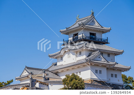Kakegawa Castle (Shizuoka Prefecture), with its castle tower standing out against the blue sky of Kakegawa City. 139264934