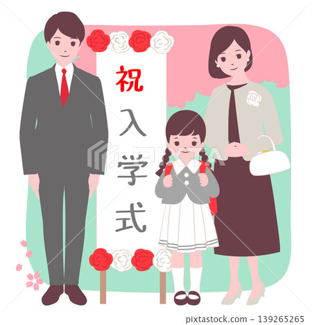 【人生階段】幼兒園入學典禮當天,一名幼兒園學生和家長在標誌前拍攝紀念照。 【人生階段】幼兒園入學典禮當天,一名幼兒園學生和家長在標誌前拍攝紀念照。 139265265