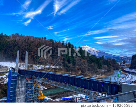 [Aomori National Sports Festival Venue] Newly constructed bridge over the Iwaki River and Meya Valley, and Mt. Iwaki 139265593