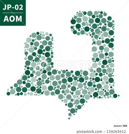 A bubble map (in the style of a prefecture code) representing the shape of Aomori Prefecture using circles. A bubble map (in the style of a prefecture code) representing the shape of Aomori Prefecture using circles. 139265612
