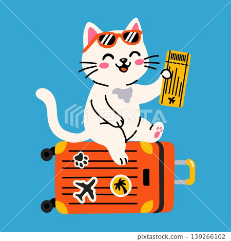 Kawaii Cat with Sunglasses and Boarding Pass Kawaii Cat with Sunglasses and Boarding Pass 139266102