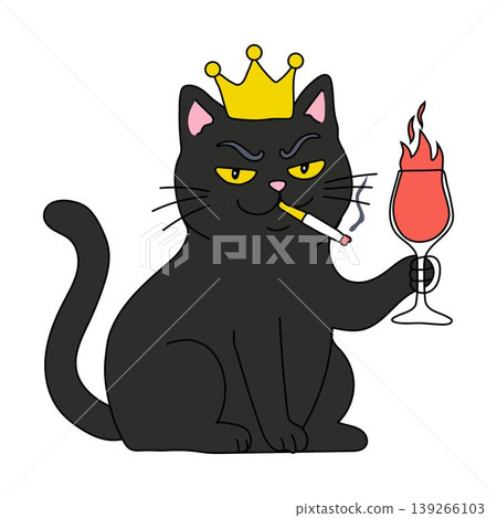 Funny Evil Cat with Crown and Cigarette Cartoon Funny Evil Cat with Crown and Cigarette Cartoon 139266103