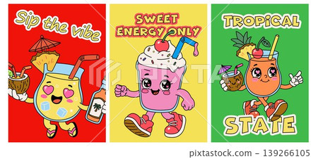 Kawaii Cocktail Characters Summer Quote Posters Kawaii Cocktail Characters Summer Quote Posters 139266105