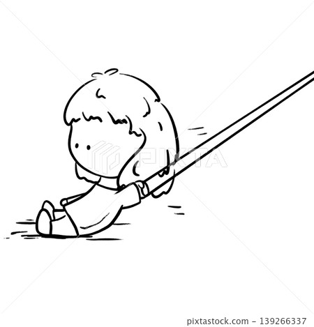 An expressionless girl is dragged away by rope outline illustration 139266337