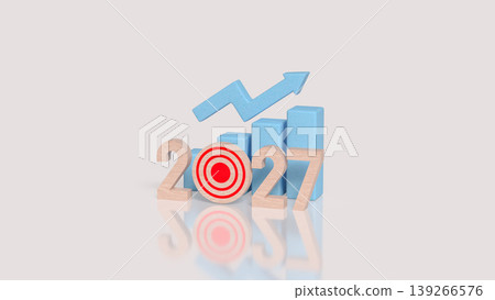 2027 Business Growth Target Strategy Concept With Upward Arrow And Financial Chart 3d render. 139266576