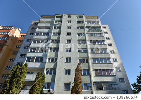 Post Soviet flat of blocks built in the Communist era, concrete apartment buildings Post Soviet flat of blocks built in the Communist era, concrete apartment buildings 139266674