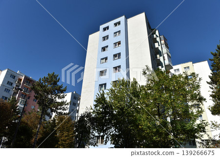 Typical facade of concrete panel building. Post Soviet flat of blocks Typical facade of concrete panel building. Post Soviet flat of blocks 139266675