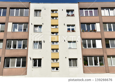 Typical facade of concrete panel building. Post Soviet flat of blocks Typical facade of concrete panel building. Post Soviet flat of blocks 139266676