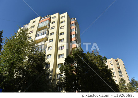 Post Soviet flat of blocks built in the Communist era, concrete apartment buildings Post Soviet flat of blocks built in the Communist era, concrete apartment buildings 139266683
