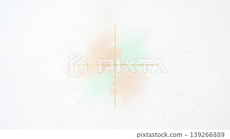 A minimalist Japanese paper background featuring intersecting gold lines and shimmering pastel watercolors. 139266889