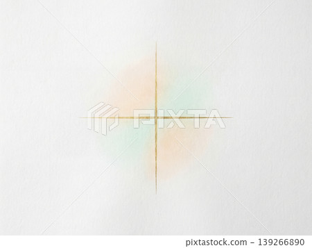 A minimalist Japanese paper background featuring intersecting gold lines and shimmering pastel watercolors. 139266890