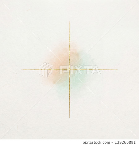 A minimalist Japanese paper background featuring intersecting gold lines and shimmering pastel watercolors. 139266891