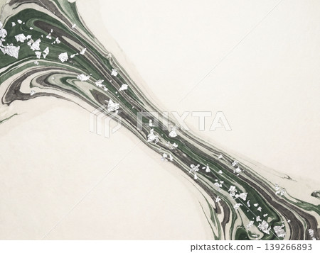 A Japanese modern background featuring deep green and charcoal gray marbling and flowing silver leaf. A Japanese modern background featuring deep green and charcoal gray marbling and flowing silver leaf. 139266893