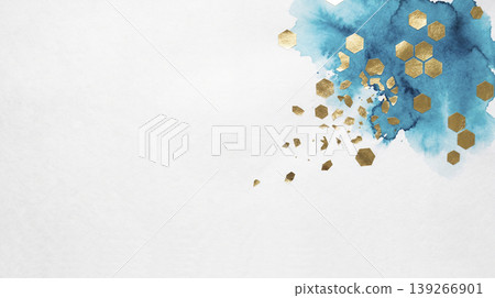 現代背景，以綠松石藍色水彩和綻放的金色六邊形為特色。 139266901