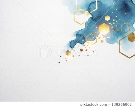現代背景，以綠松石藍色水彩和綻放的金色六邊形為特色。 139266902