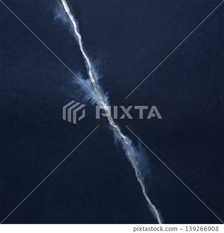 Silver kintsugi (gold repair) running diagonally across blue washi paper in the middle of the night, against an ice-blue watercolor background. 139266908