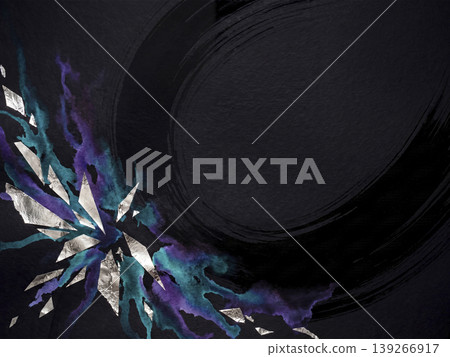 An edgy background on black Japanese paper, featuring teal and purple watercolors and shattered silver foil. An edgy background on black Japanese paper, featuring teal and purple watercolors and shattered silver foil. 139266917