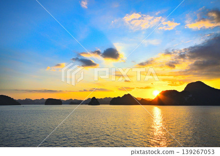 Sunset over Ha Long Bay, a World Heritage Site Sunset over Ha Long Bay, a World Heritage Site 139267053