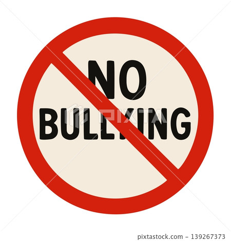 Red Prohibition Circle with Text NO BULLYING Inside on a Beige Background Red Prohibition Circle with Text NO BULLYING Inside on a Beige Background 139267373