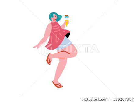 描繪一位女士享受夏日的插圖 描繪一位女士享受夏日的插圖 139267397