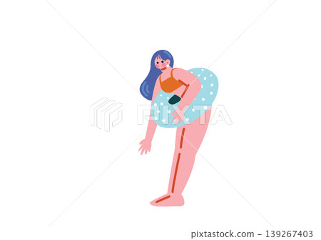 圖：身穿泳衣的女子手持救生圈。 139267403