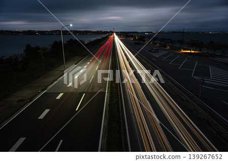 Driving along the Kaichu Road at night in Okinawa 139267652