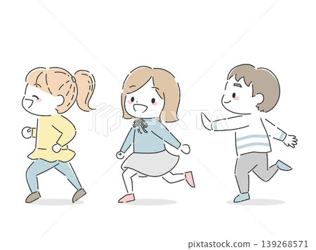 A hand-drawn style illustration of three children running energetically. 139268571