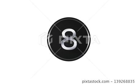 現代黑色獎牌數字 8 [銀色] 橡膠紋理 3D 圖示 透明背景 139268835