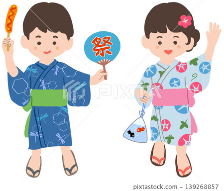 身穿浴衣的孩子們正在享受節日 身穿浴衣的孩子們正在享受節日 139268857