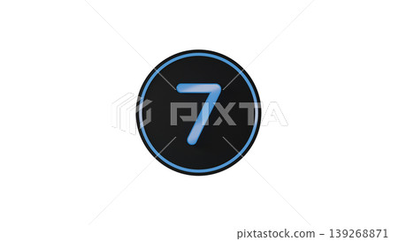Modern black medal, number 7 [blue], rubber texture, 3D icon, transparent background. 139268871