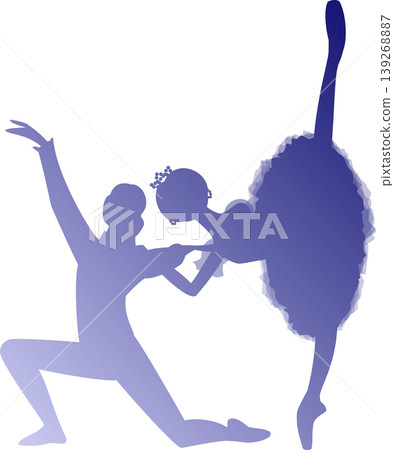 Ballet Pas de Deux: Two ballerinas dancing in a navy blue gradient. Ballet Pas de Deux: Two ballerinas dancing in a navy blue gradient. 139268887