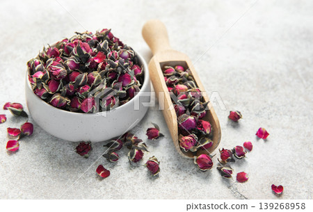 Dried rose buds for herbal tea and aromatherapy 139268958