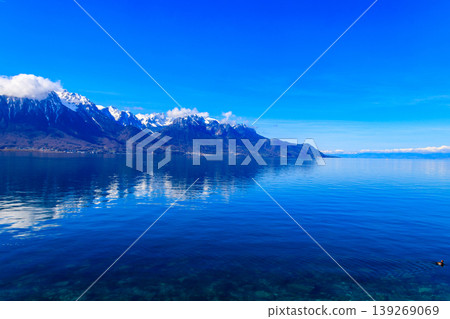 View of the Alps and Lake Geneva in Montreux, Switzerland 139269069